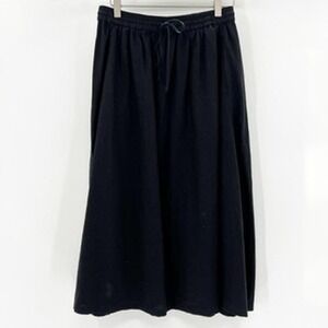 TREASURE & BOND Black Linen Blend Drawstring Midi Skirt Size M